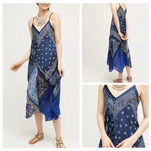 Anthropologie Holding Horses Blue Bandana Dress Western Cotton Festival sz M